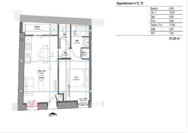 Appartement F2 à vendre - 2 pièces - 37,10 m2 - St Genis Laval - 69 - RHONE-ALPES